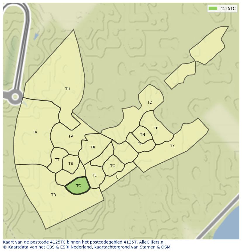Afbeelding van het postcodegebied 4125 TC op de kaart.