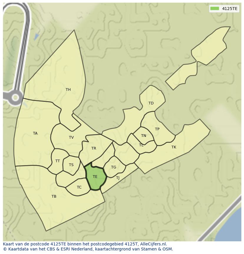 Afbeelding van het postcodegebied 4125 TE op de kaart.