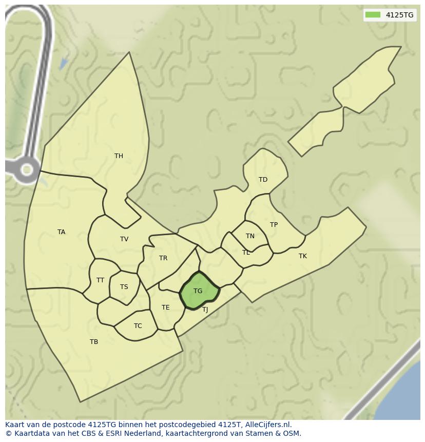 Afbeelding van het postcodegebied 4125 TG op de kaart.