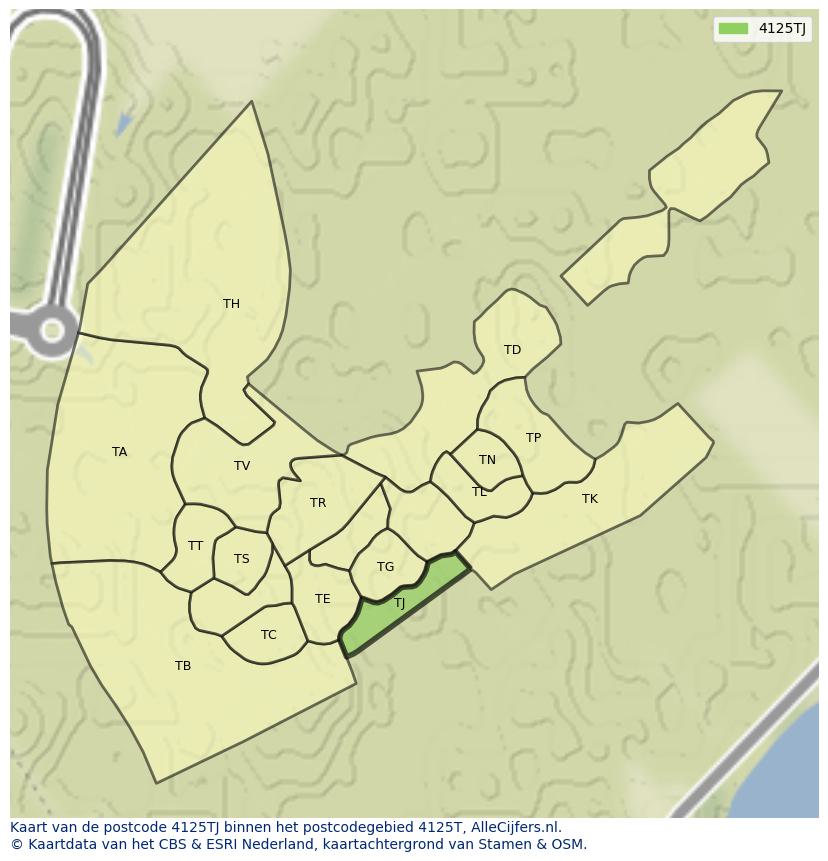 Afbeelding van het postcodegebied 4125 TJ op de kaart.