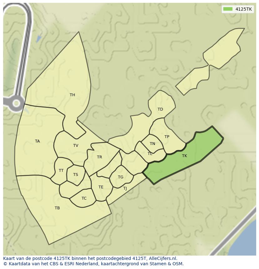 Afbeelding van het postcodegebied 4125 TK op de kaart.