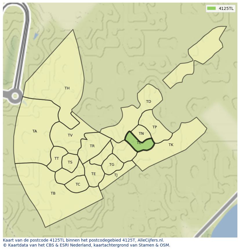 Afbeelding van het postcodegebied 4125 TL op de kaart.