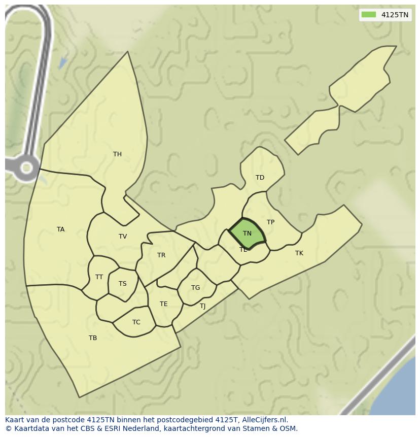 Afbeelding van het postcodegebied 4125 TN op de kaart.