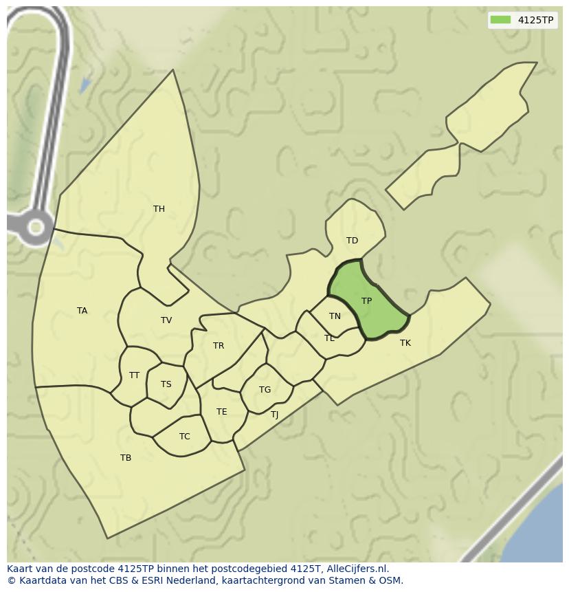 Afbeelding van het postcodegebied 4125 TP op de kaart.
