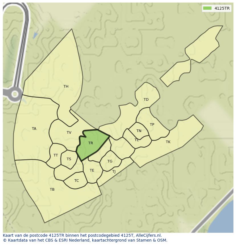 Afbeelding van het postcodegebied 4125 TR op de kaart.