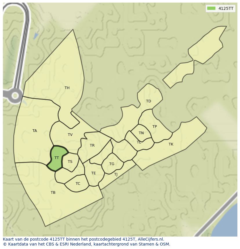 Afbeelding van het postcodegebied 4125 TT op de kaart.