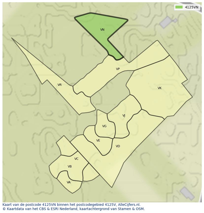 Afbeelding van het postcodegebied 4125 VN op de kaart.