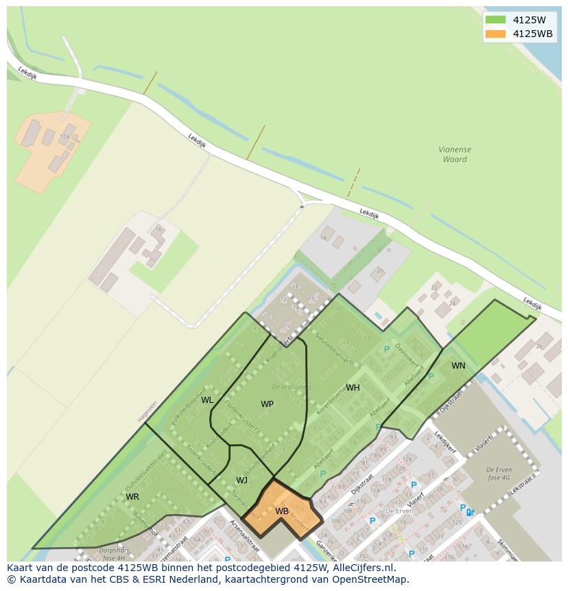 Afbeelding van het postcodegebied 4125 WB op de kaart.