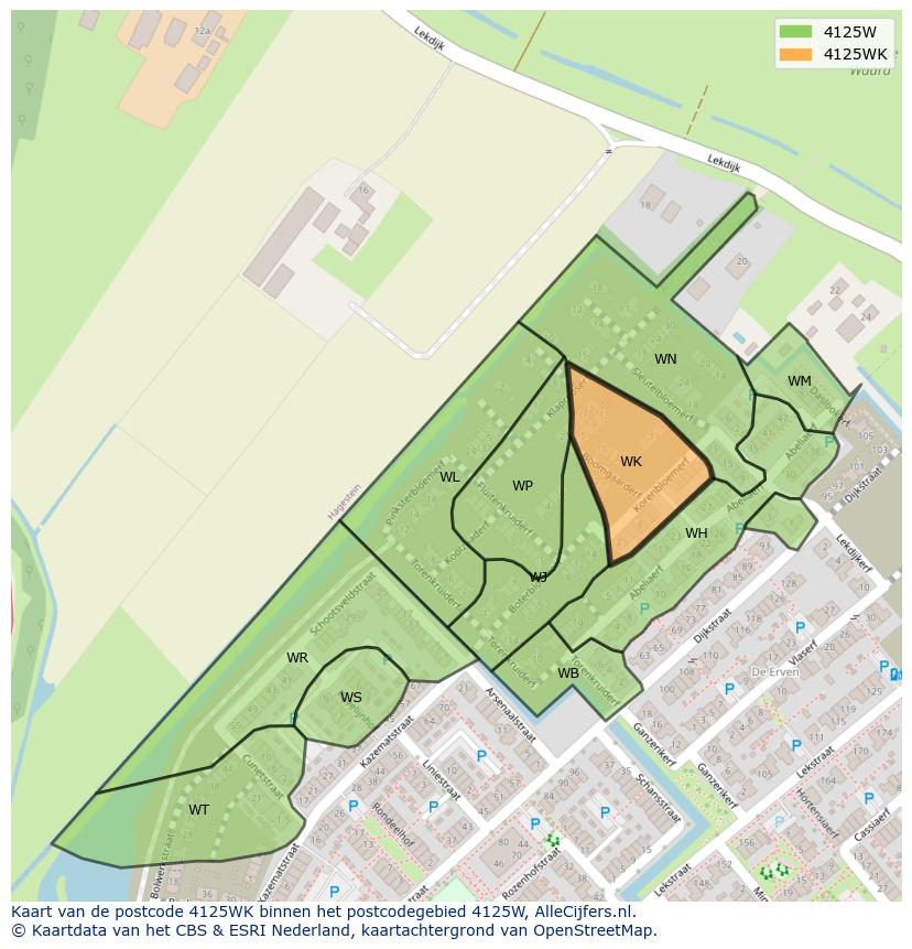 Afbeelding van het postcodegebied 4125 WK op de kaart.