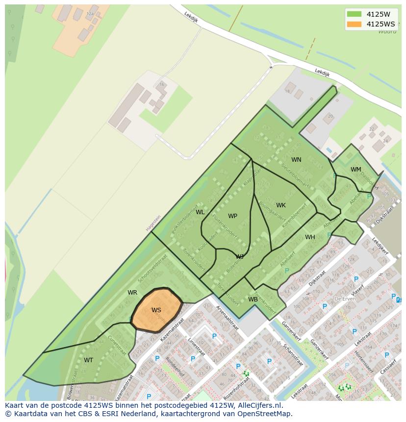 Afbeelding van het postcodegebied 4125 WS op de kaart.