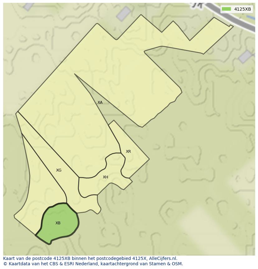 Afbeelding van het postcodegebied 4125 XB op de kaart.