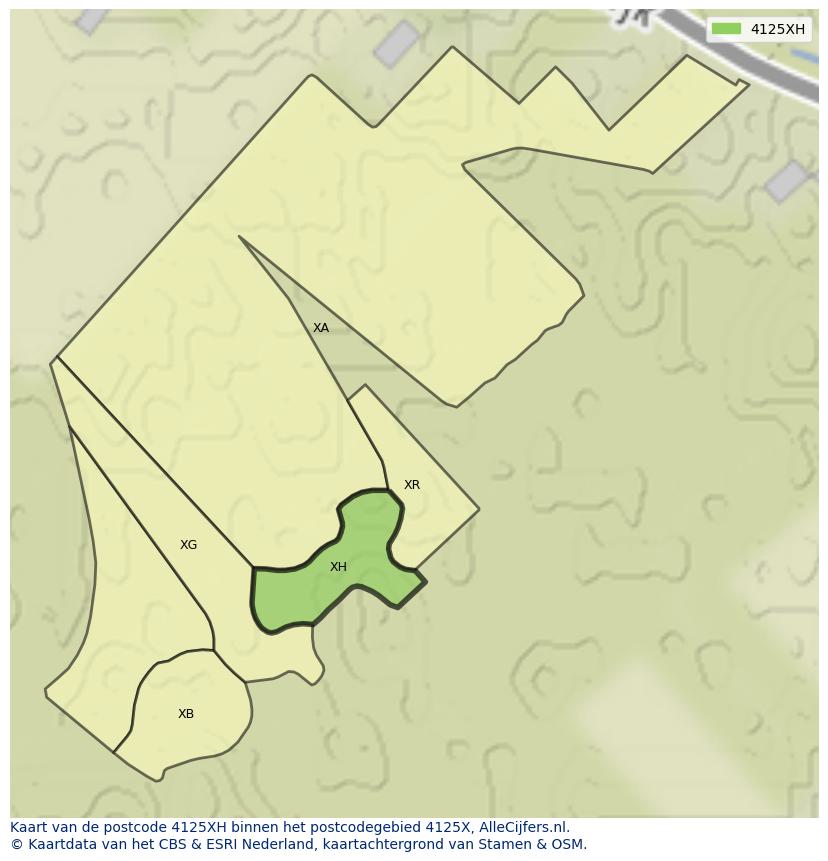 Afbeelding van het postcodegebied 4125 XH op de kaart.