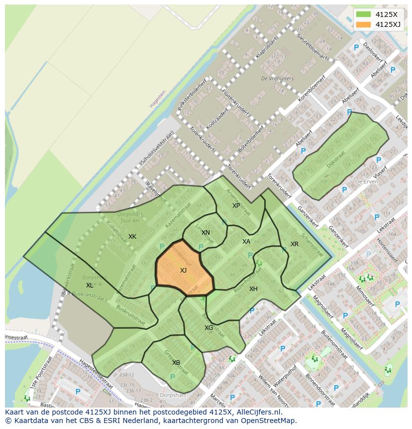 Afbeelding van het postcodegebied 4125 XJ op de kaart.