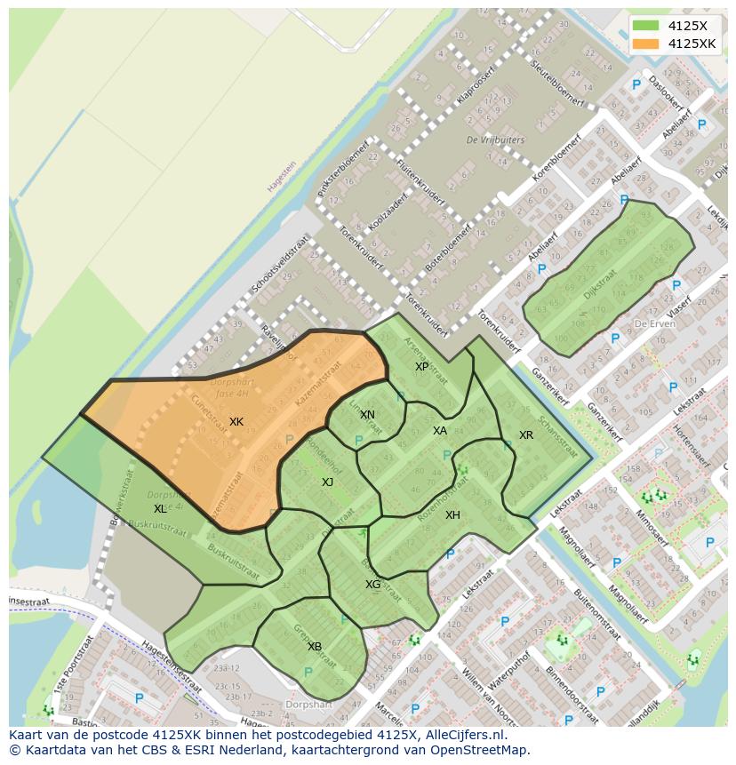 Afbeelding van het postcodegebied 4125 XK op de kaart.