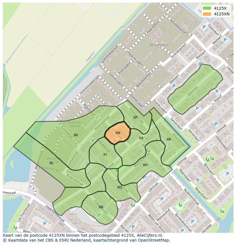 Afbeelding van het postcodegebied 4125 XN op de kaart.