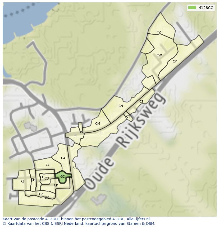 Afbeelding van het postcodegebied 4128 CC op de kaart.