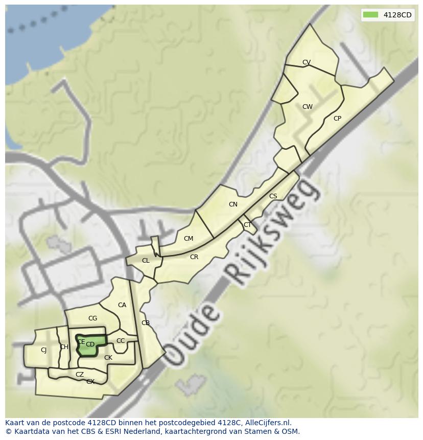 Afbeelding van het postcodegebied 4128 CD op de kaart.