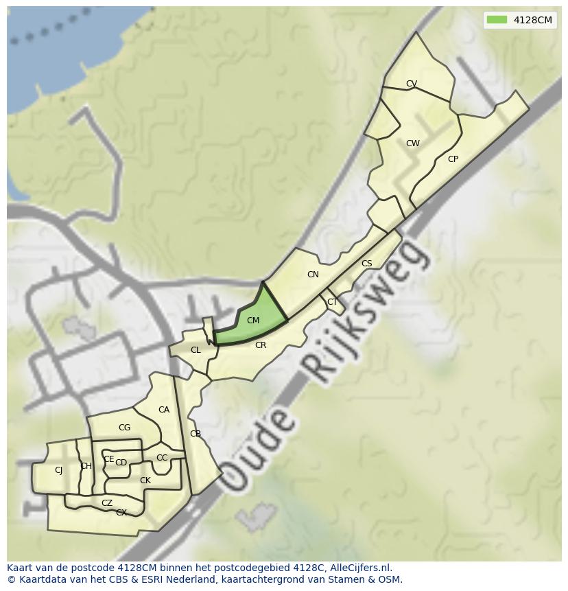 Afbeelding van het postcodegebied 4128 CM op de kaart.