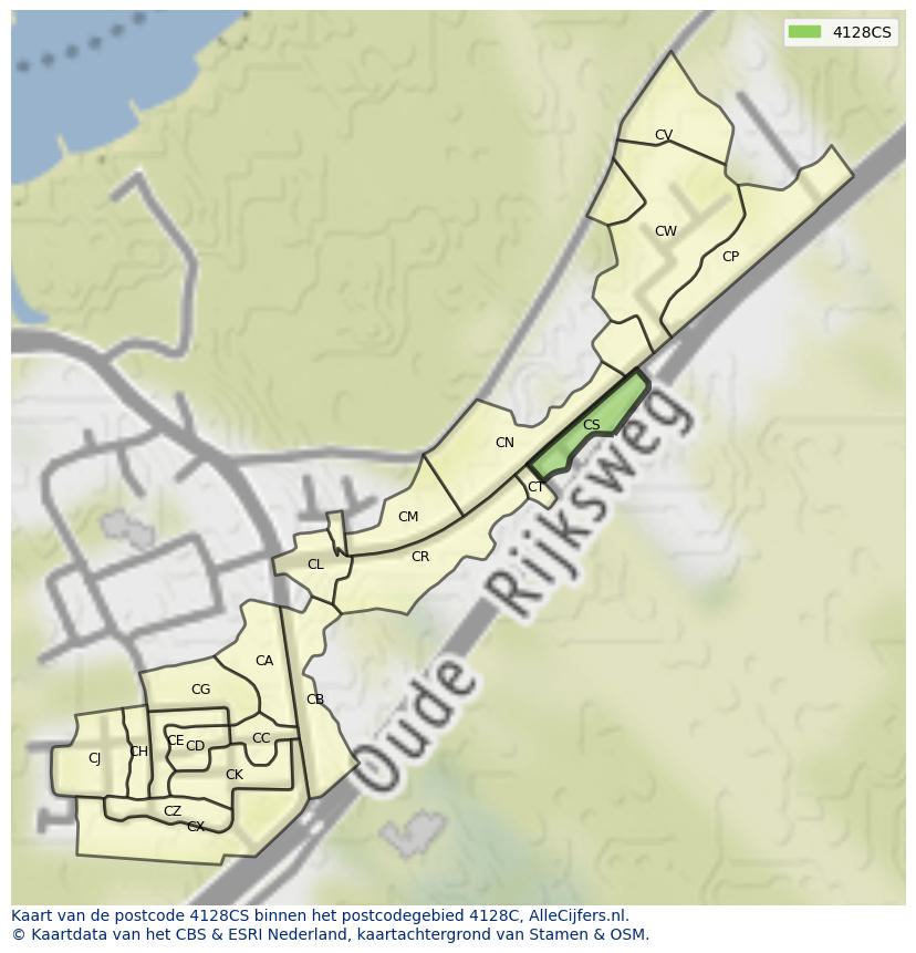 Afbeelding van het postcodegebied 4128 CS op de kaart.