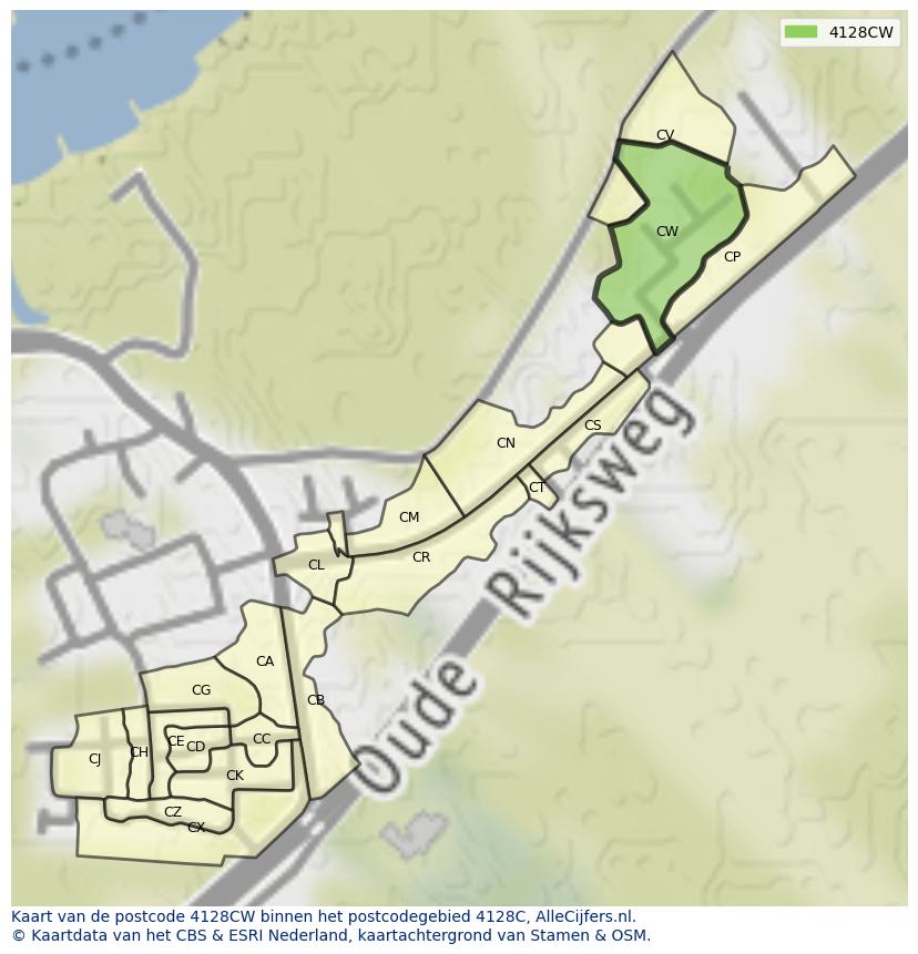 Afbeelding van het postcodegebied 4128 CW op de kaart.
