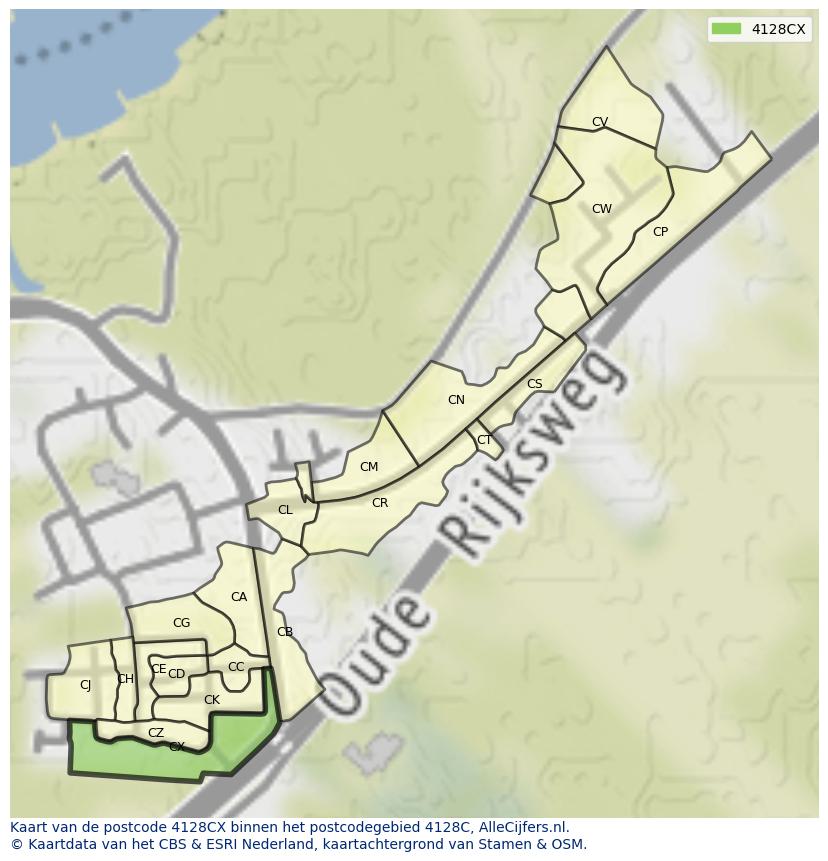 Afbeelding van het postcodegebied 4128 CX op de kaart.