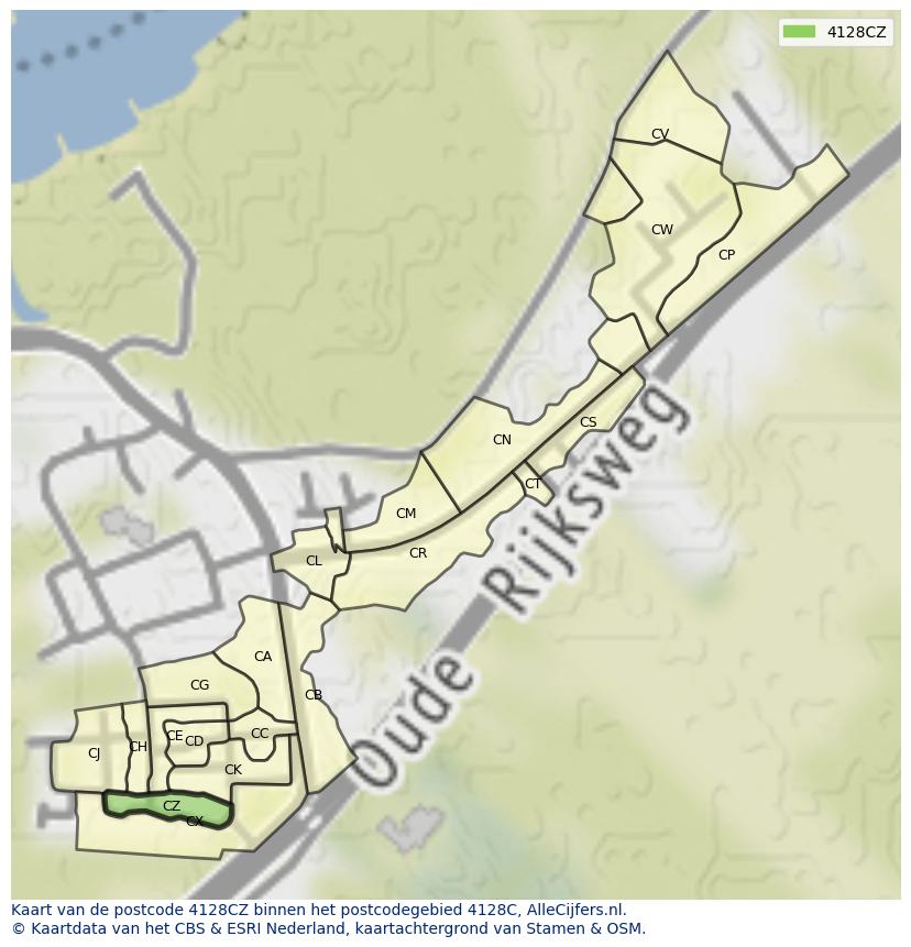 Afbeelding van het postcodegebied 4128 CZ op de kaart.
