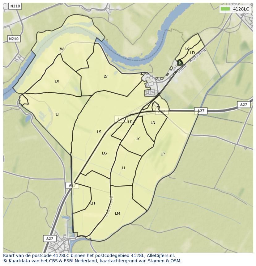 Afbeelding van het postcodegebied 4128 LC op de kaart.