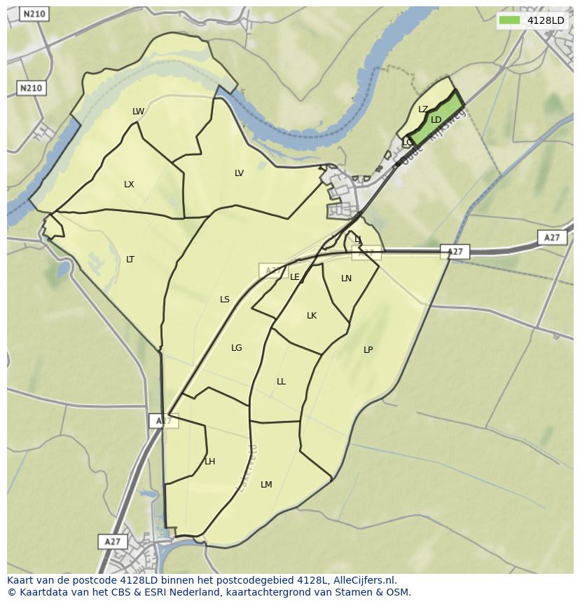 Afbeelding van het postcodegebied 4128 LD op de kaart.