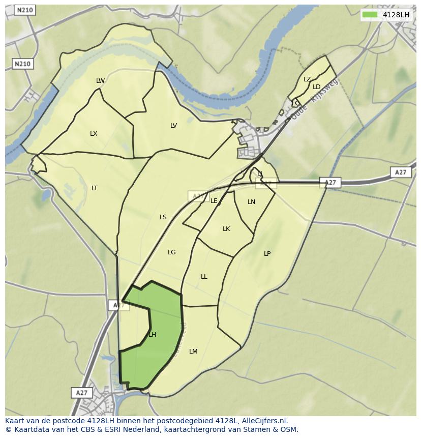 Afbeelding van het postcodegebied 4128 LH op de kaart.