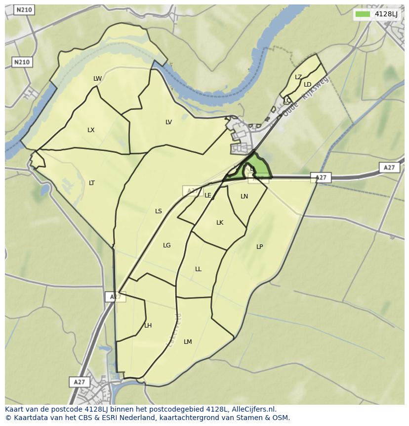 Afbeelding van het postcodegebied 4128 LJ op de kaart.