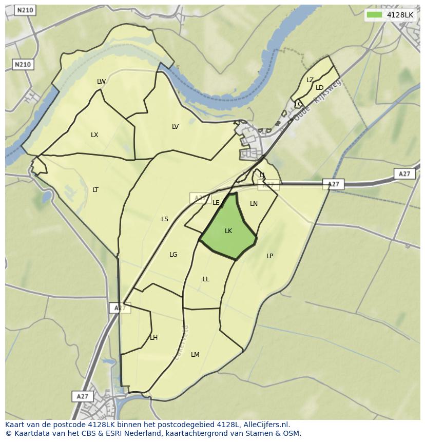 Afbeelding van het postcodegebied 4128 LK op de kaart.