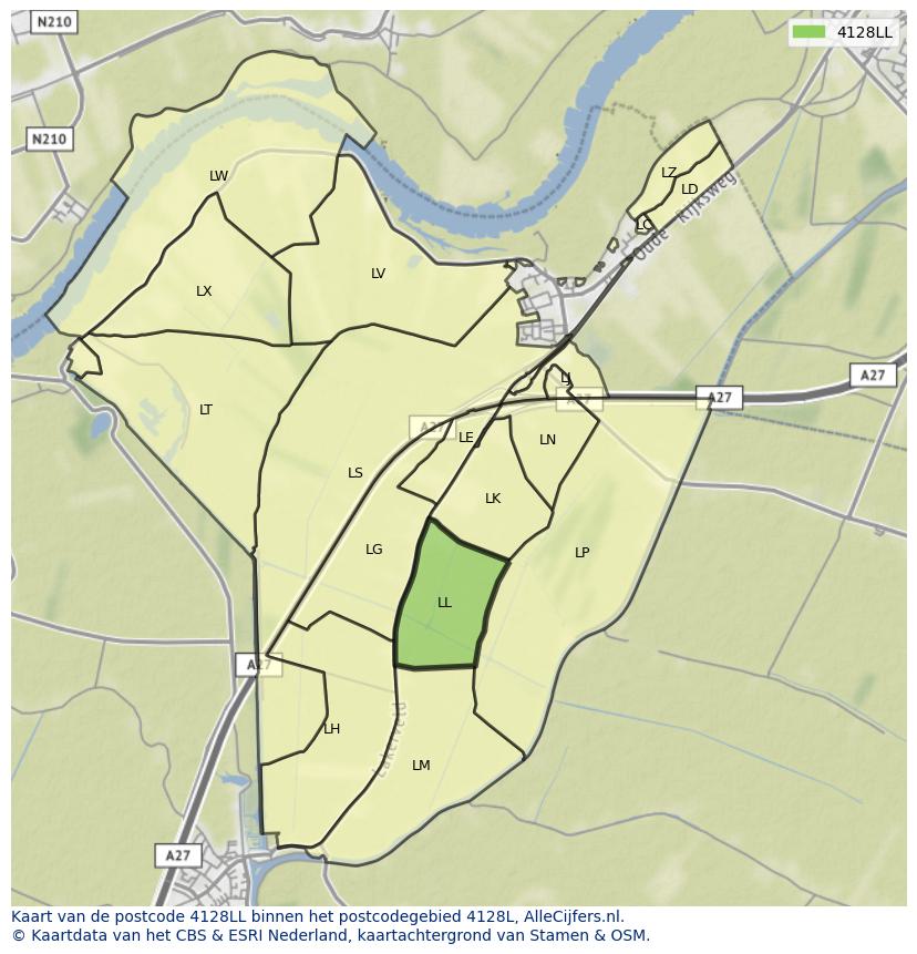 Afbeelding van het postcodegebied 4128 LL op de kaart.