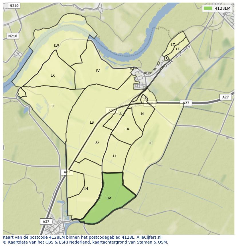 Afbeelding van het postcodegebied 4128 LM op de kaart.