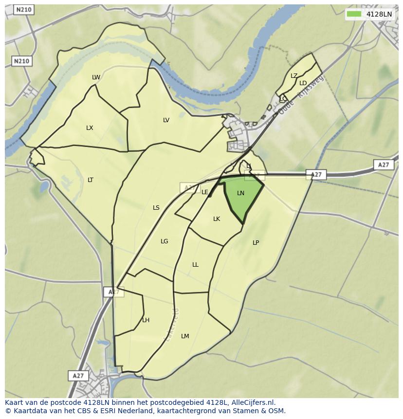 Afbeelding van het postcodegebied 4128 LN op de kaart.