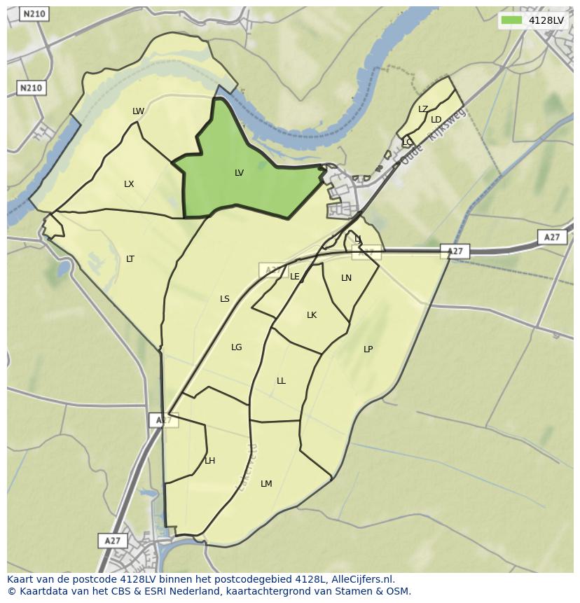Afbeelding van het postcodegebied 4128 LV op de kaart.