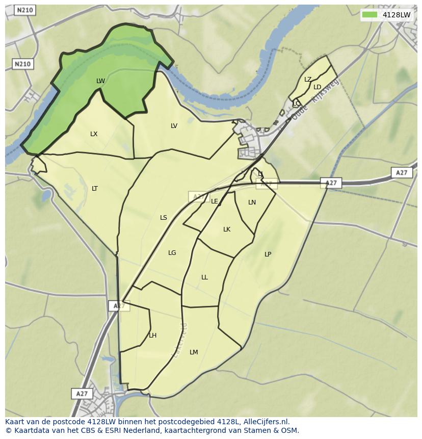 Afbeelding van het postcodegebied 4128 LW op de kaart.