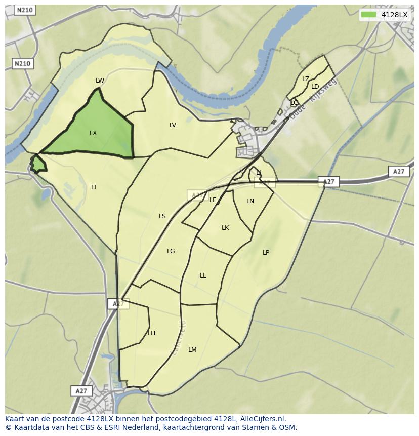 Afbeelding van het postcodegebied 4128 LX op de kaart.