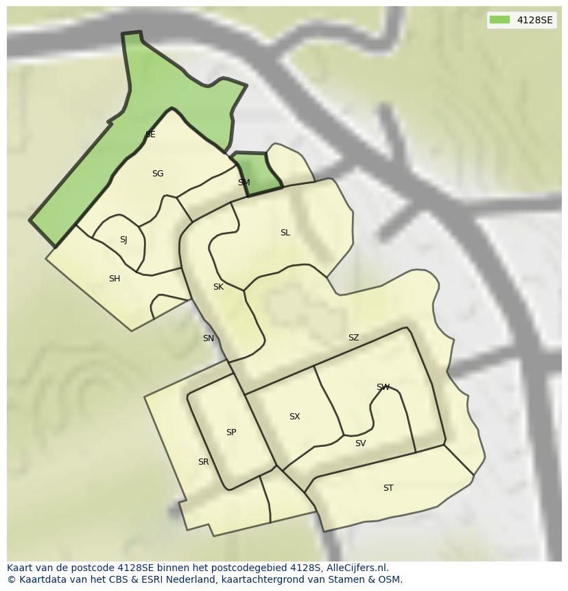 Afbeelding van het postcodegebied 4128 SE op de kaart.
