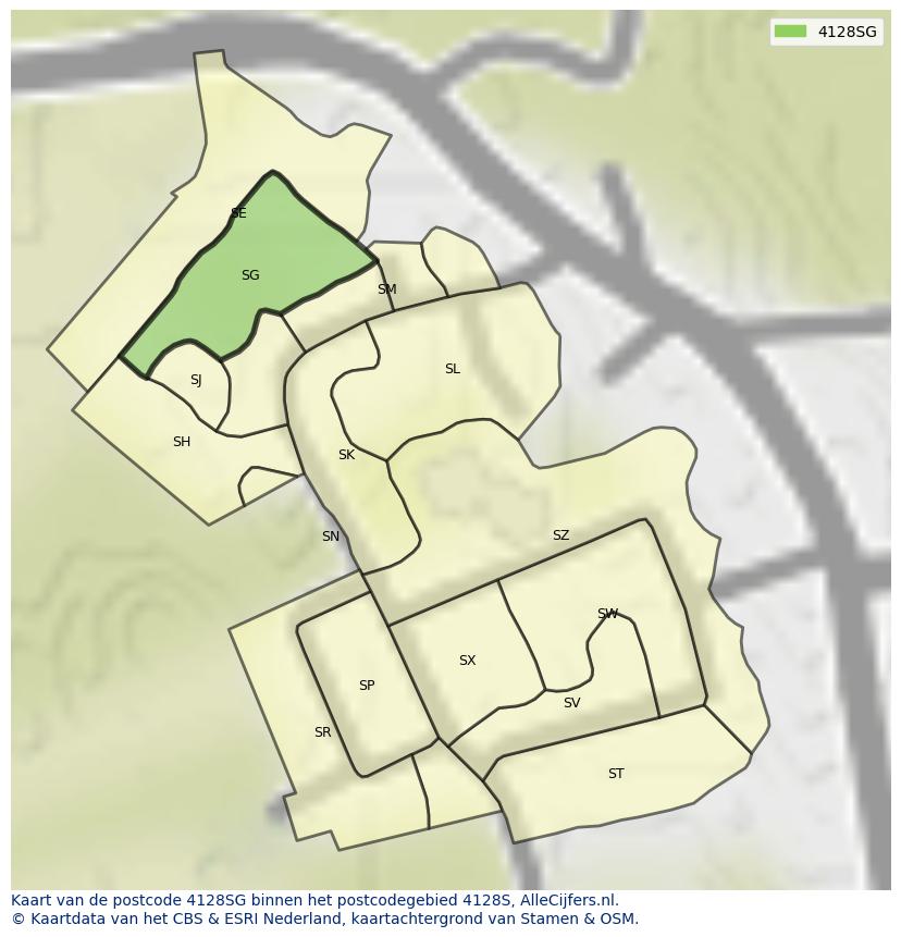 Afbeelding van het postcodegebied 4128 SG op de kaart.