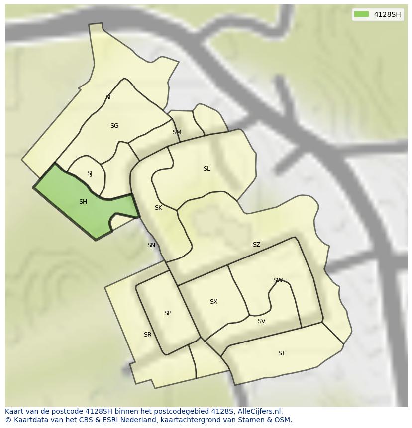 Afbeelding van het postcodegebied 4128 SH op de kaart.