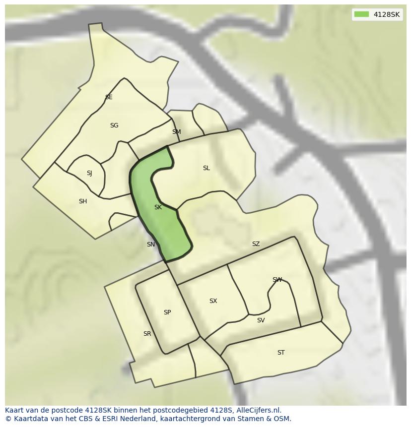 Afbeelding van het postcodegebied 4128 SK op de kaart.