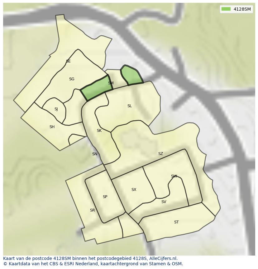 Afbeelding van het postcodegebied 4128 SM op de kaart.