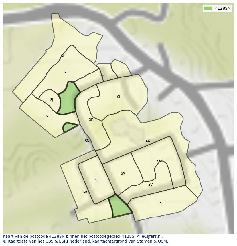 Afbeelding van het postcodegebied 4128 SN op de kaart.