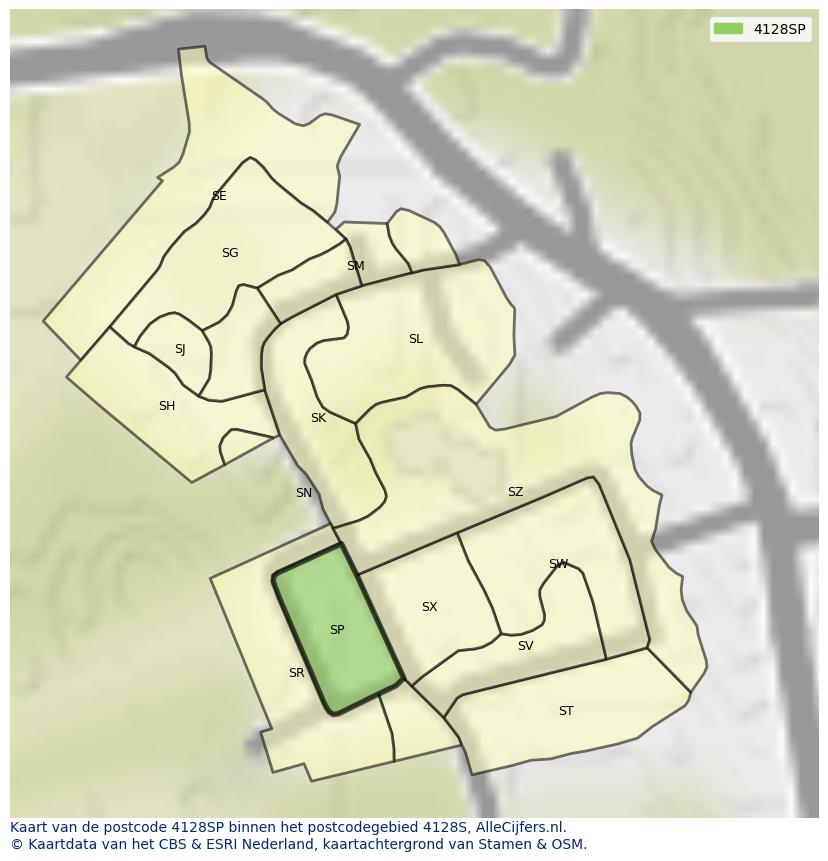 Afbeelding van het postcodegebied 4128 SP op de kaart.
