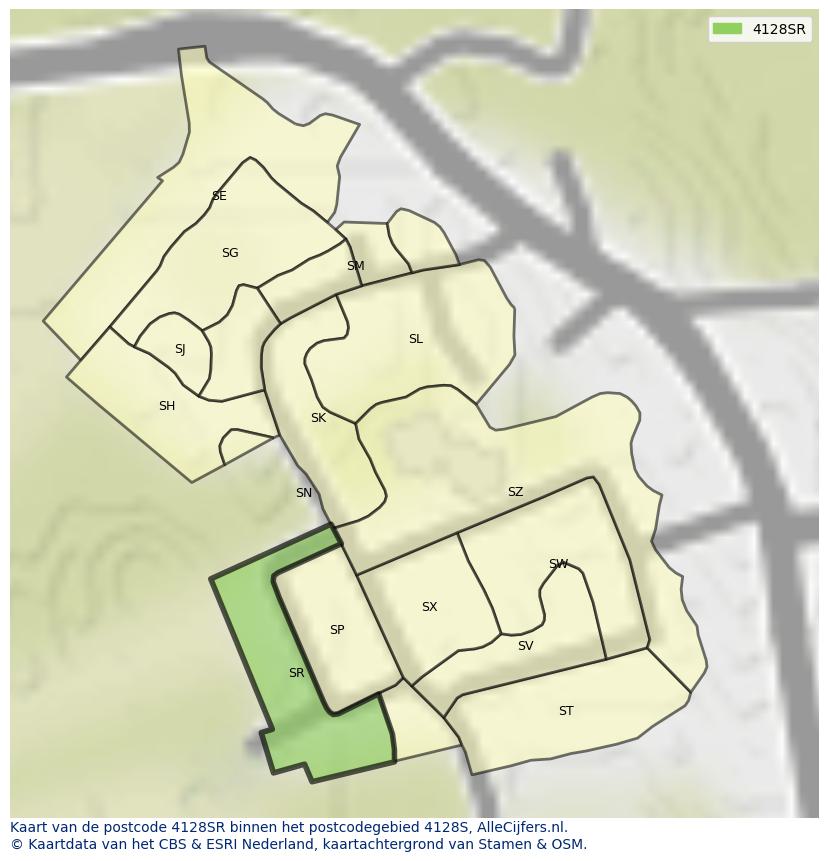 Afbeelding van het postcodegebied 4128 SR op de kaart.