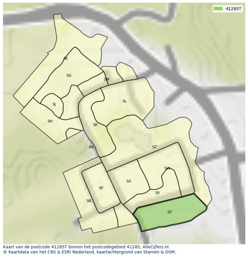 Afbeelding van het postcodegebied 4128 ST op de kaart.