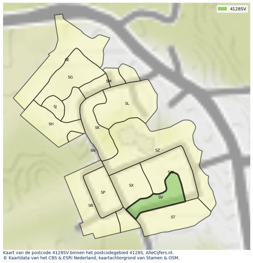 Afbeelding van het postcodegebied 4128 SV op de kaart.