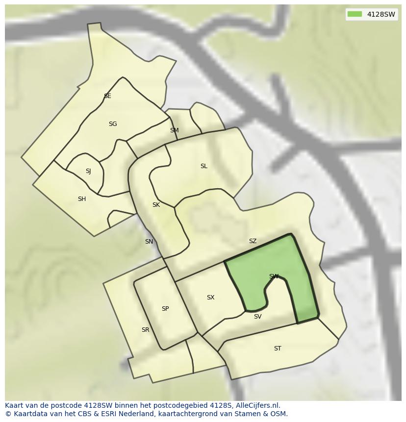 Afbeelding van het postcodegebied 4128 SW op de kaart.