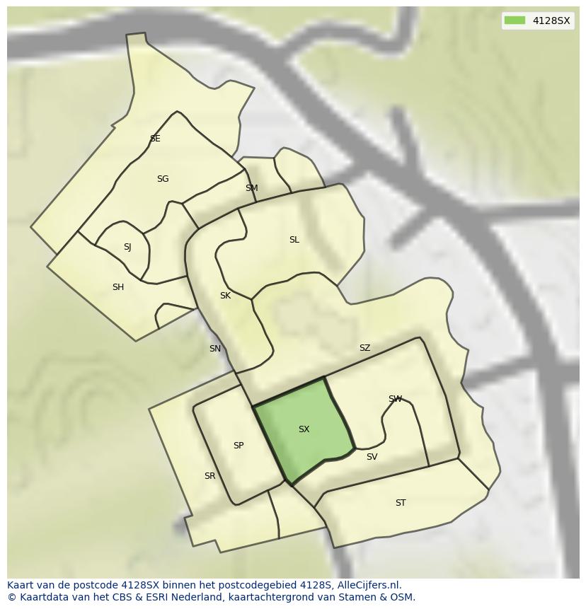 Afbeelding van het postcodegebied 4128 SX op de kaart.