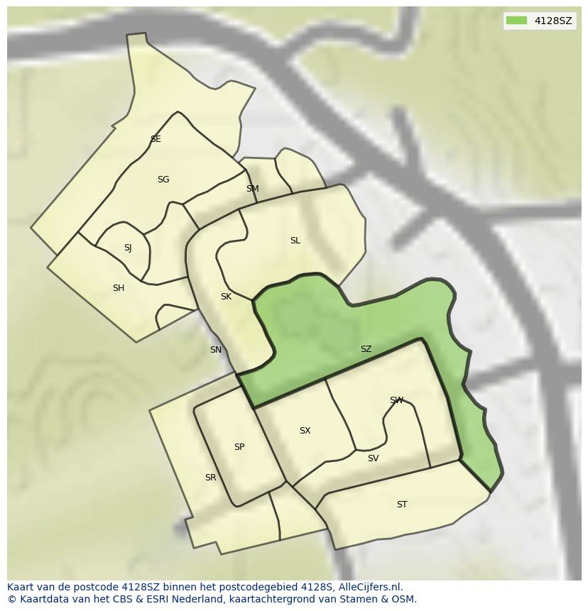 Afbeelding van het postcodegebied 4128 SZ op de kaart.